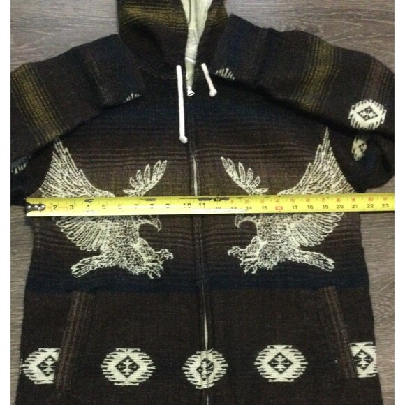 Vintage Tejidos Brown Aztec Southwest Hoodie Tribal Ecuador Zip Sweater Jacket M - Picture 6 of 12